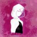 Disegno di Spider-Gwen su sfondo rosa.